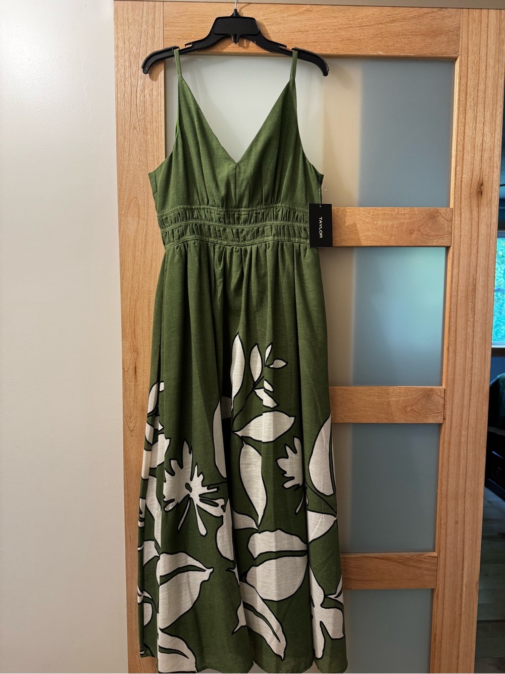 Taylor Olive Green Maxi Dress with White Floral Print